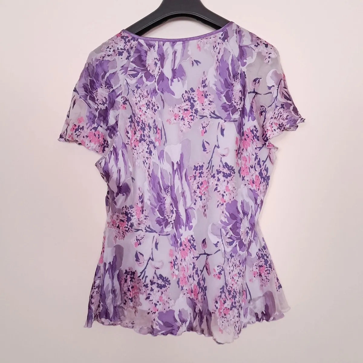Jacques Vert Purple Floral Chiffon Blouse 20UK - Image 4