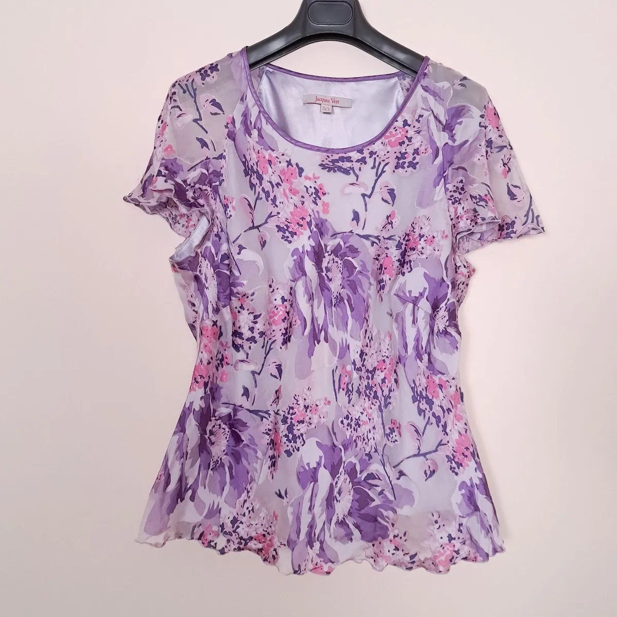 Jacques Vert Purple Floral Chiffon Blouse 20UK - Image 1