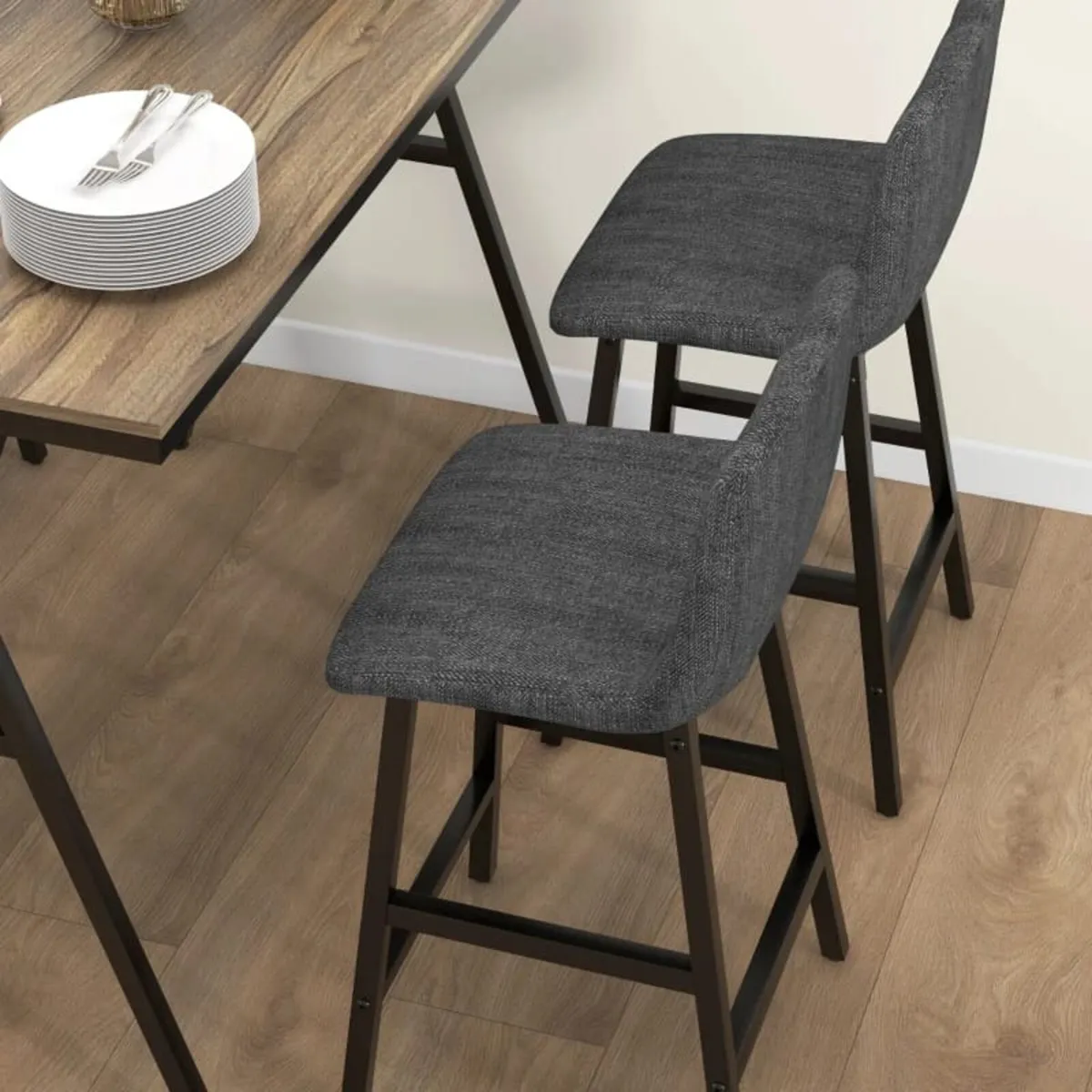 5-piece bar set, table and 4 stools, button tuftin - Image 3