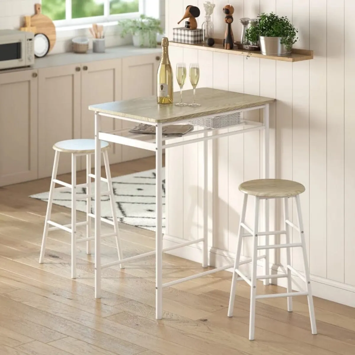 3 Piece Bar Table Set, Bar Table with Shelf, 2 Sto - Image 1