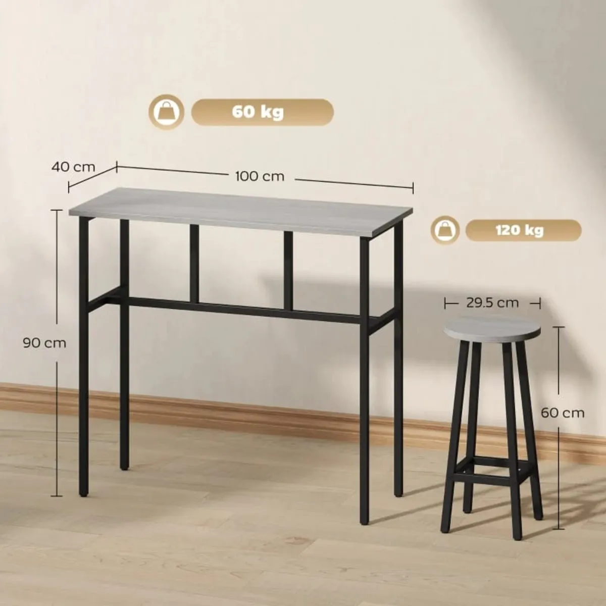 6-Piece Bar Table Set, 2 Breakfast Tables with 4 S - Image 2