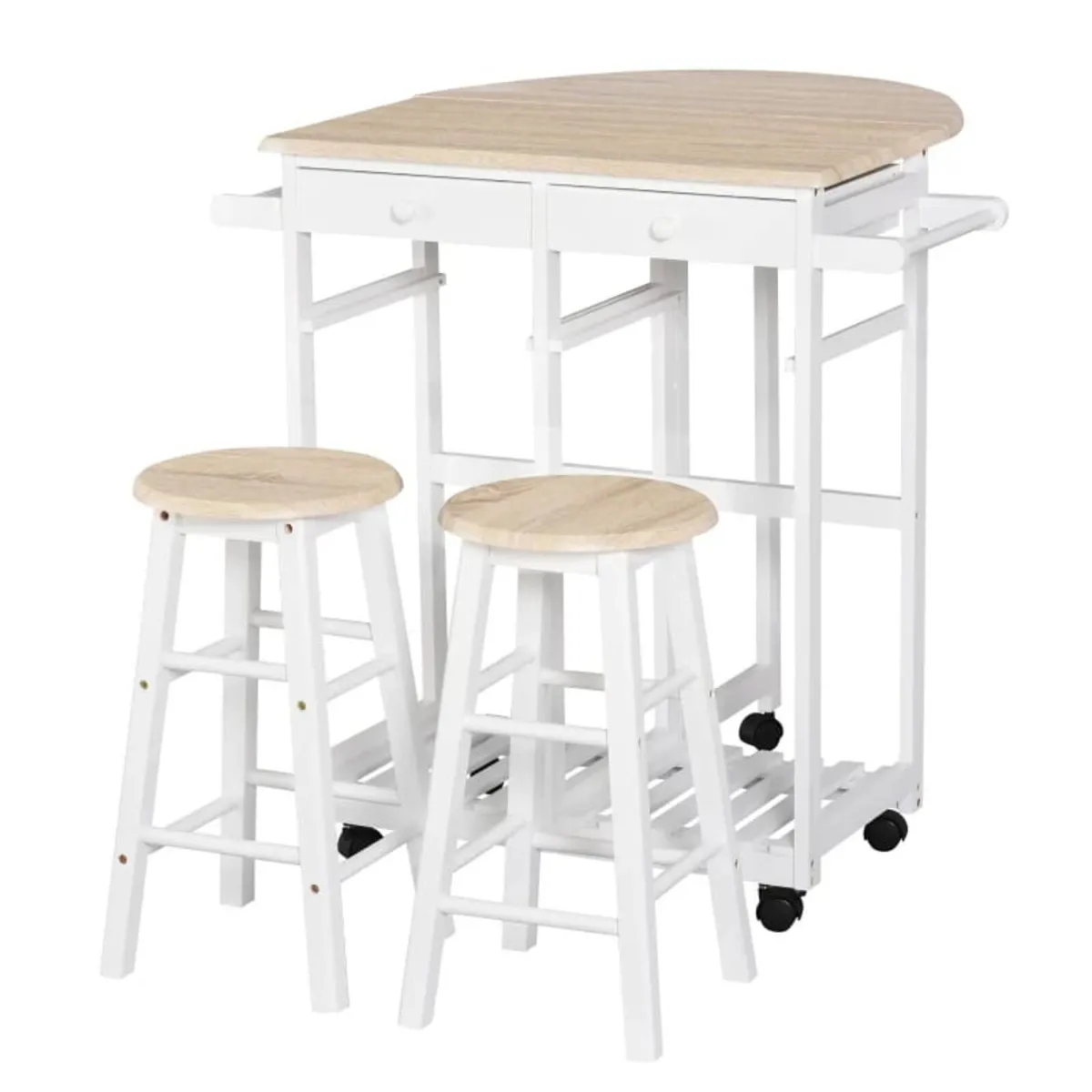 Foldable Kitchen Trolley Island Set with Casters 2 - Image 2