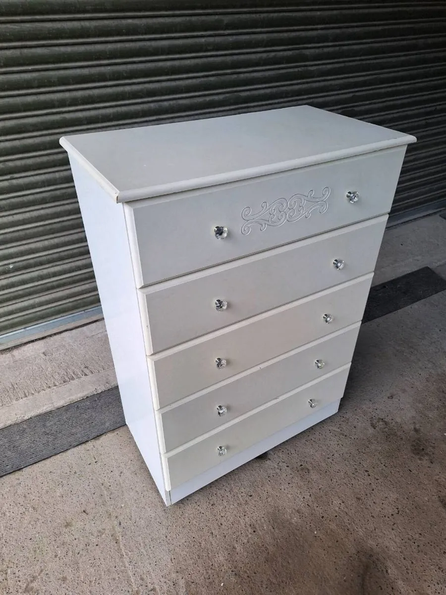 White 5 Drawer Chest of Drawers (DELIVERY) - Image 2