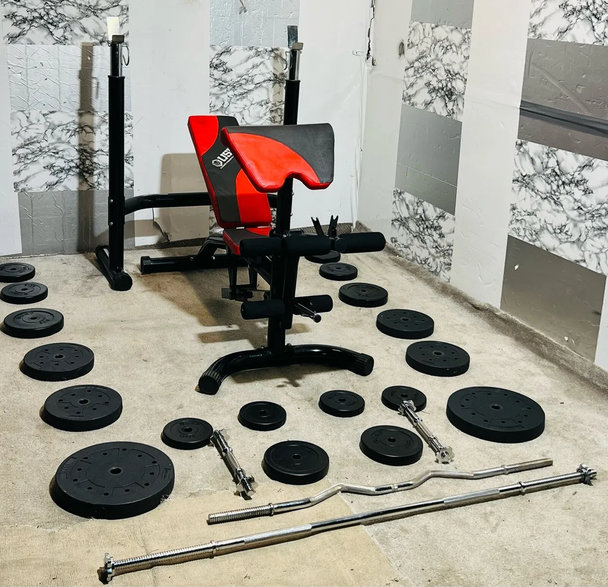 LARGE WEIGHT BENCH WEIGHTS BARBELL DUMBBELLS - Image 1