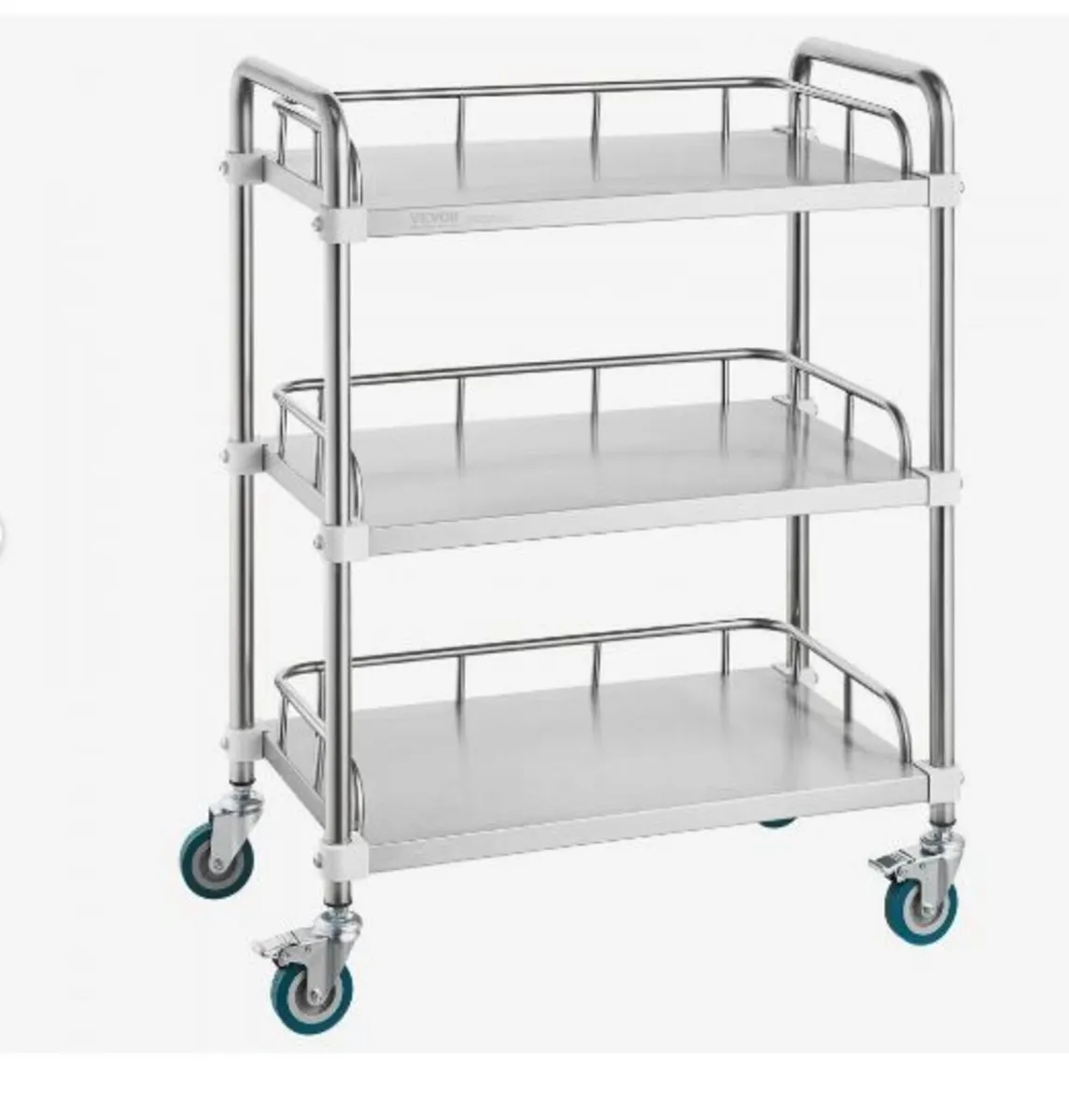 Lab Rolling Cart, 3-Shelf Stainless Steel Rolling - Image 4