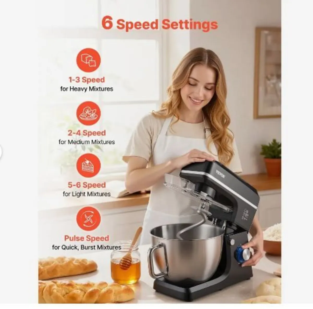 Stand Mixer, 8.3QT Dough Mixer, 1400W - Image 3