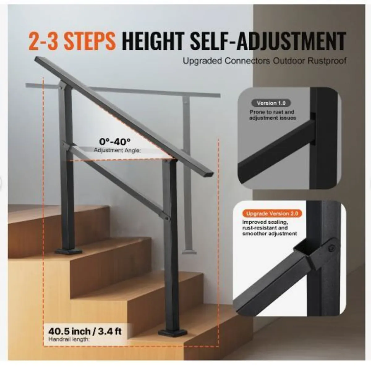 Outdoor Handrails for Steps, 2-3 Step Stair Rail - Image 2