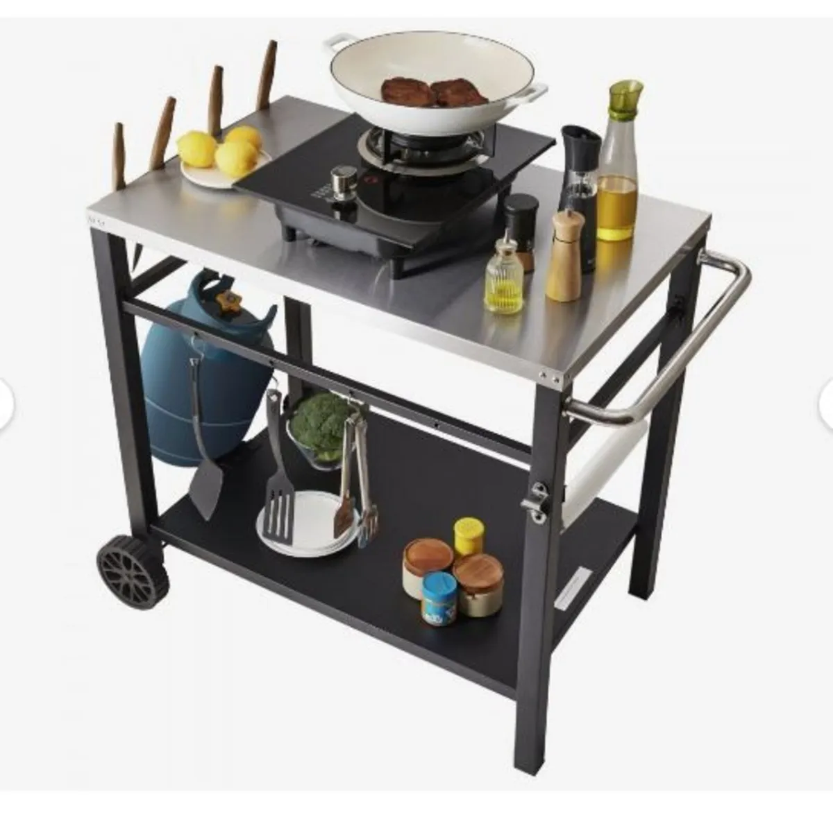 Outdoor Grill Dining Cart with Double-Shelf - Image 1