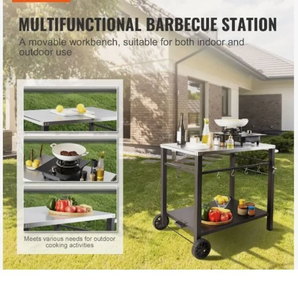 Outdoor Grill Dining Cart with Double-Shelf - Image 3