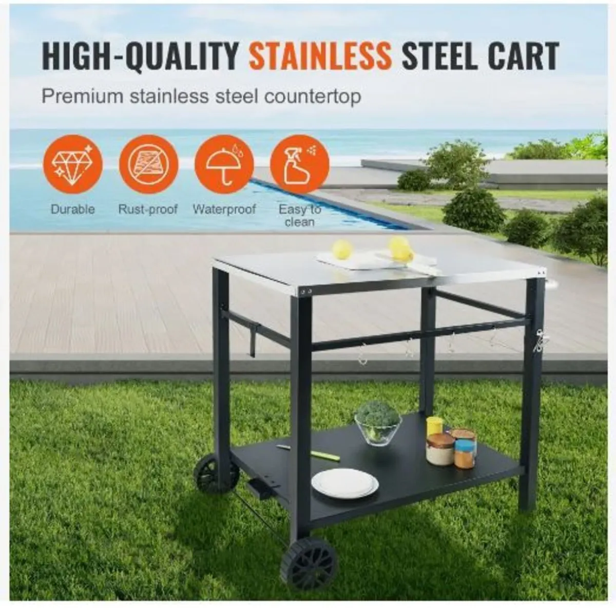 Outdoor Grill Dining Cart with Double-Shelf - Image 2
