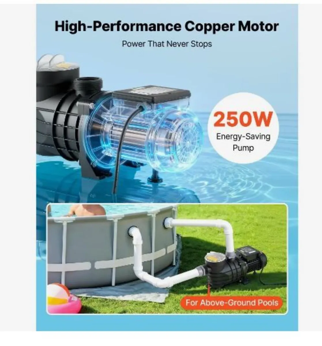 Above Ground Pool Pump, 250W, - Image 4