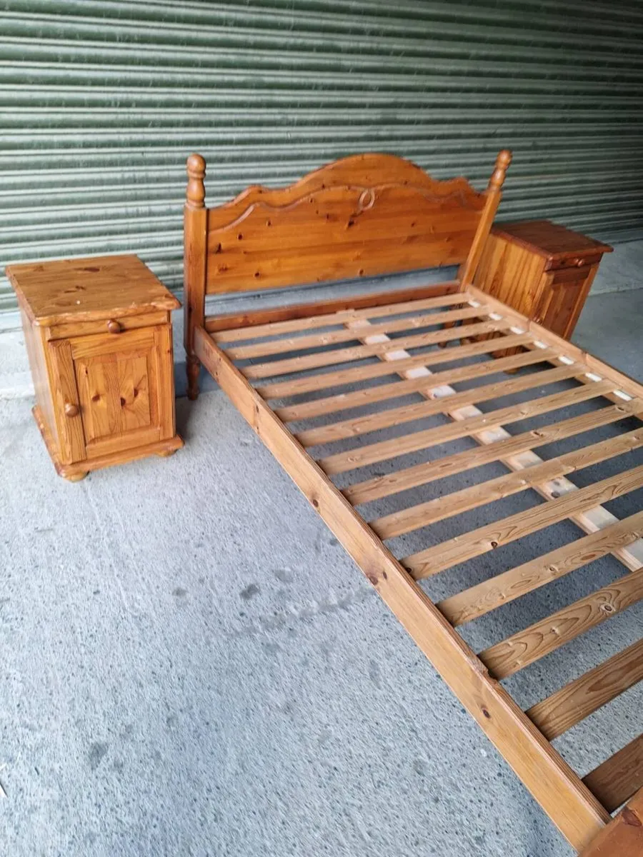 Solid Pine Double Bed Frame + 2 Lockers (DELIVERY) - Image 4
