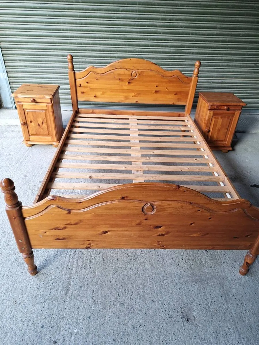 Solid Pine Double Bed Frame + 2 Lockers (DELIVERY) - Image 1