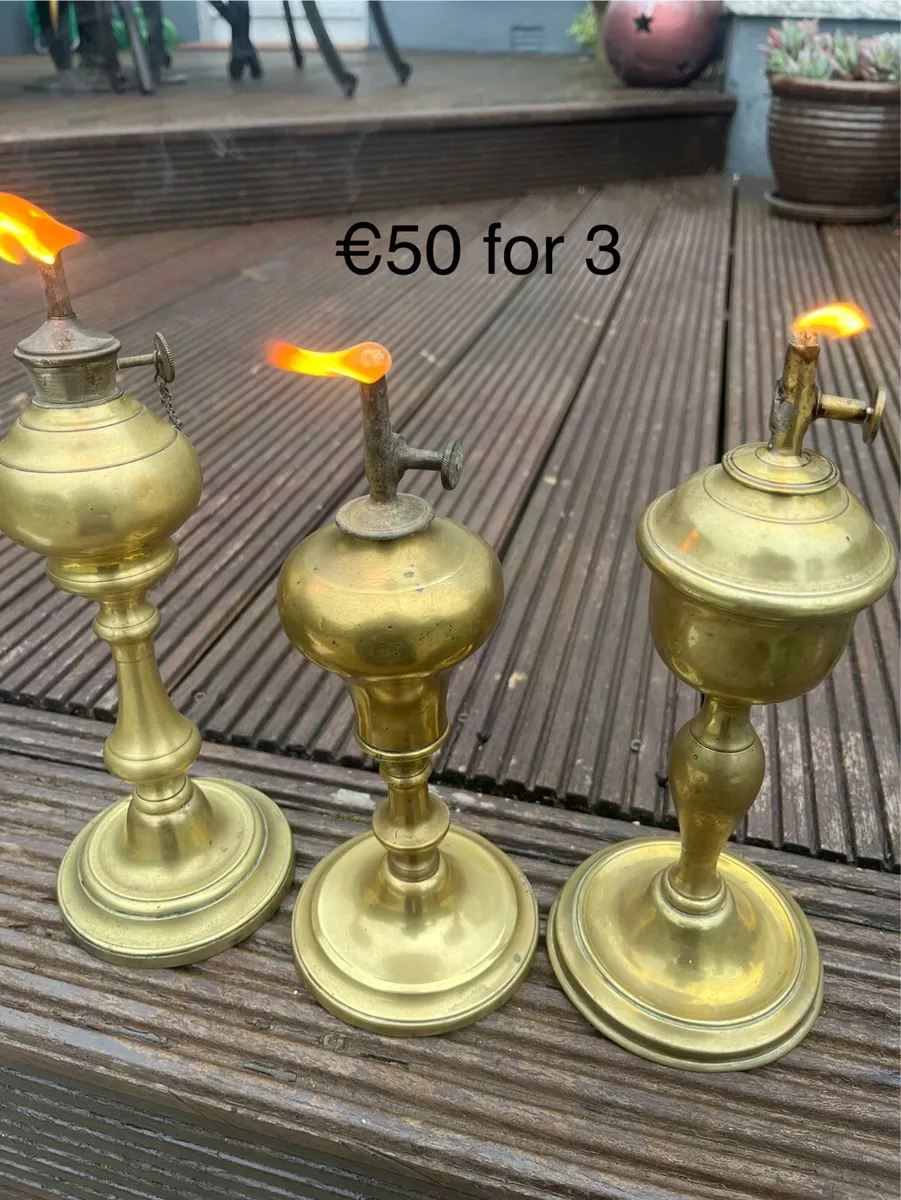 Antique Brass Oil Lamps - Image 2