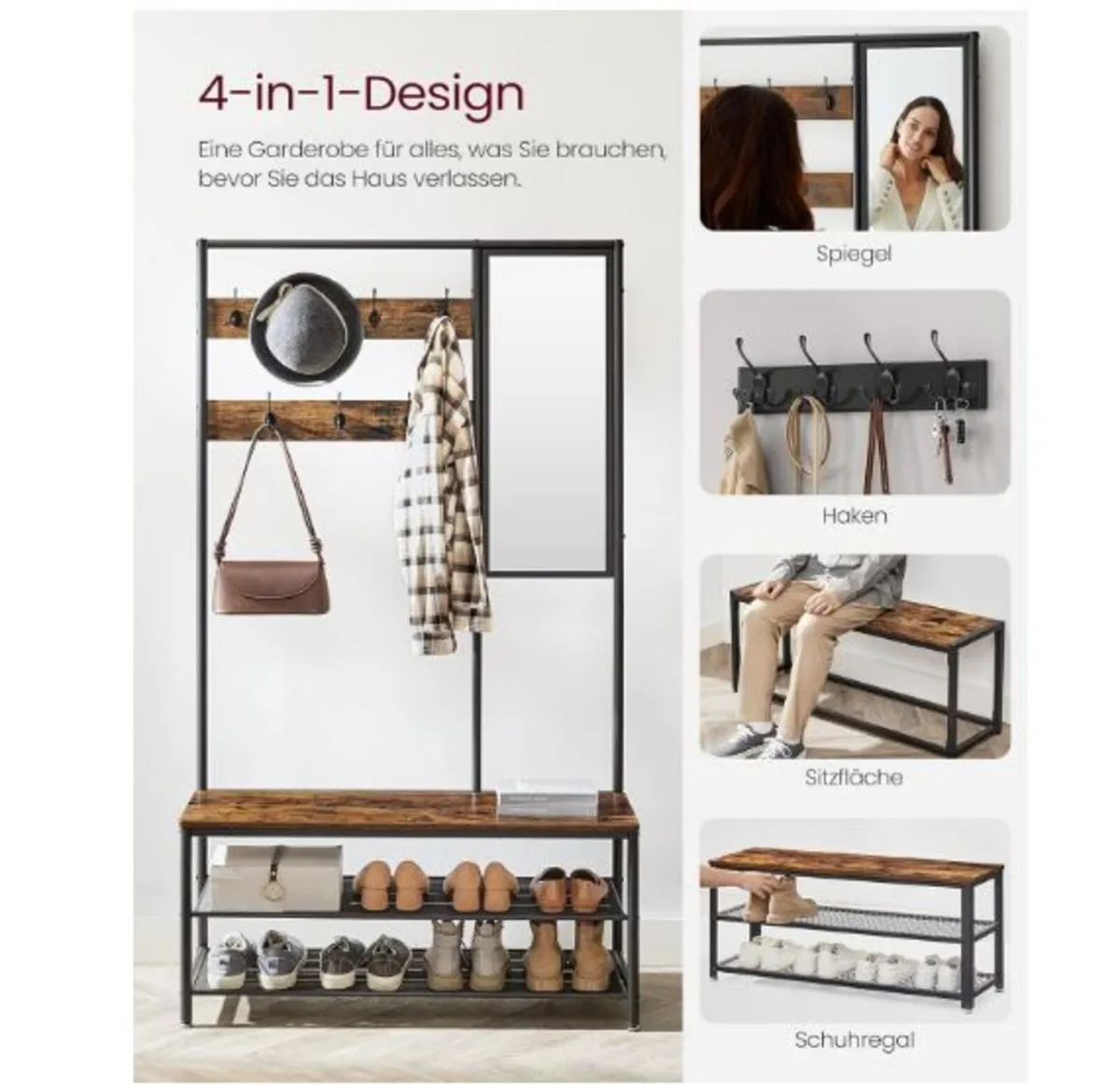 HSR415B01 Coat Rack with Hooks Mirror - Image 4