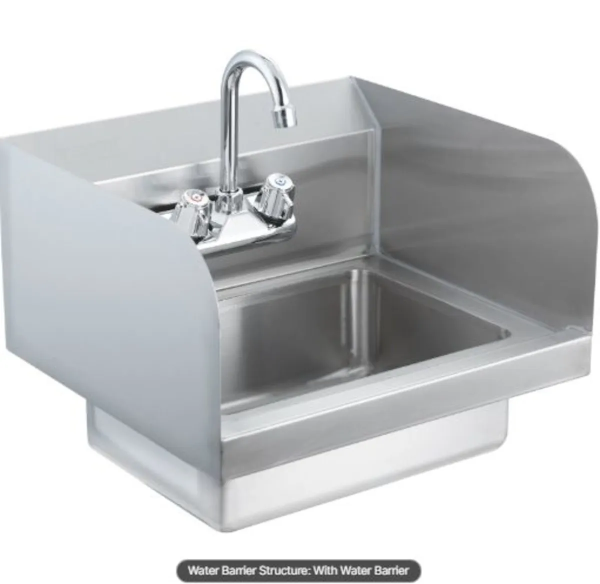 Commercial Hand Sink with Faucet and Side Splash, - Image 1