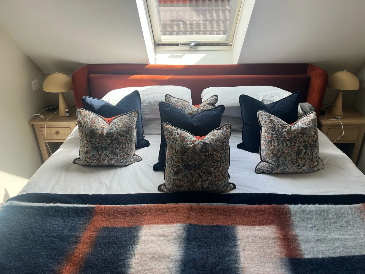 Bed frame 6ft cushions & picture - Image 1