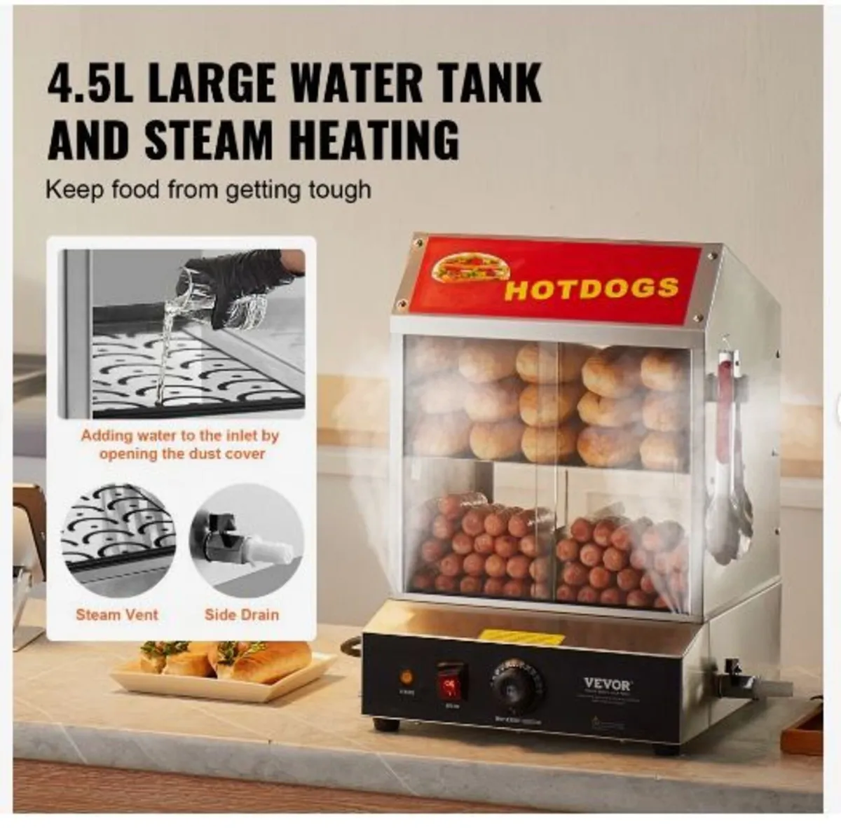 Hot Dog Steamer, 27L - Image 4