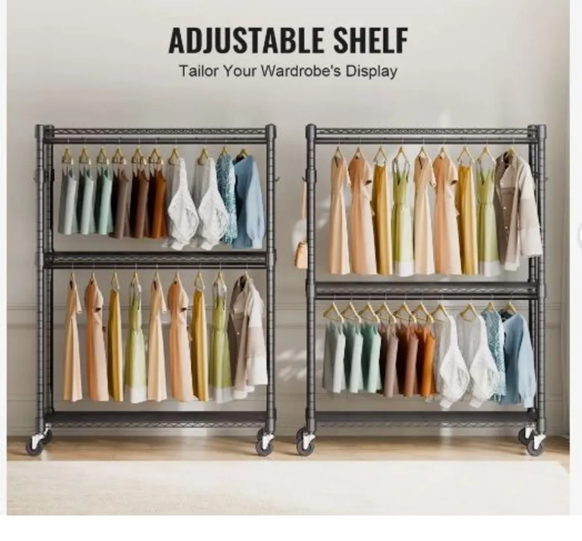 Heavy Duty Clothes Rack, Rolling Clothing - Image 2