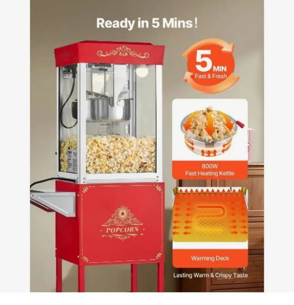 Popcorn Machine with Cart 800W - Image 4