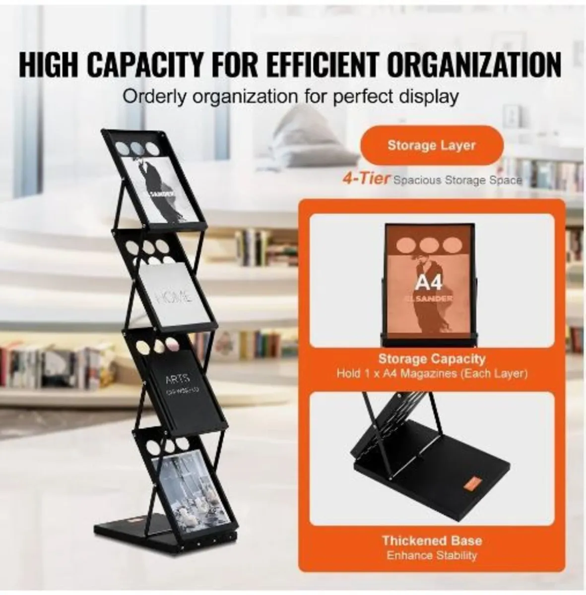 Foldable Magazine Display Rack. 4-Tier Brochure - Image 2