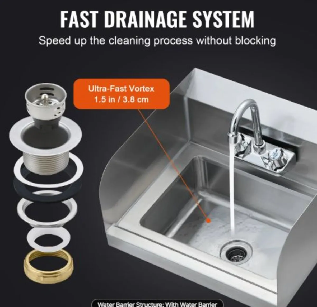 Commercial Hand Sink with Faucet and Side Splash, - Image 4