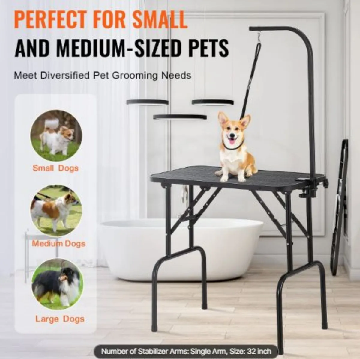Pet Grooming Table Arm with Clamp, 808 x 460 mm - Image 2