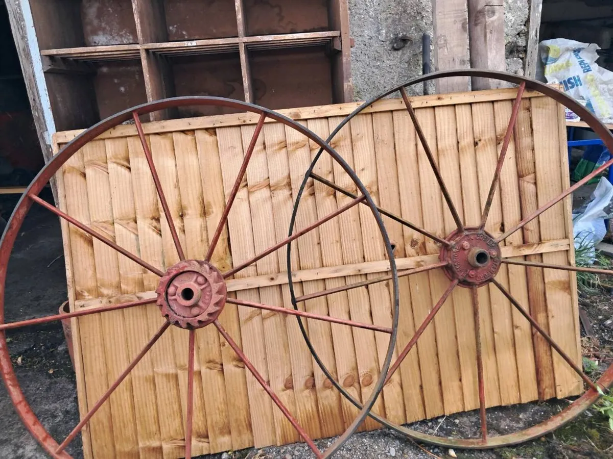 2 iron steel cart wheels - Image 1