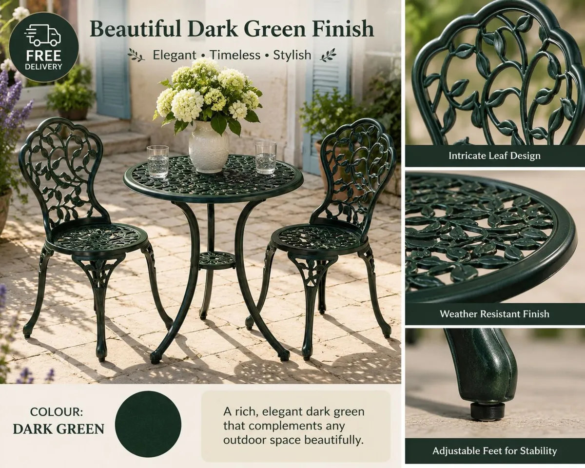 French Country Style Cast Aluminium Bistro Set - Image 2