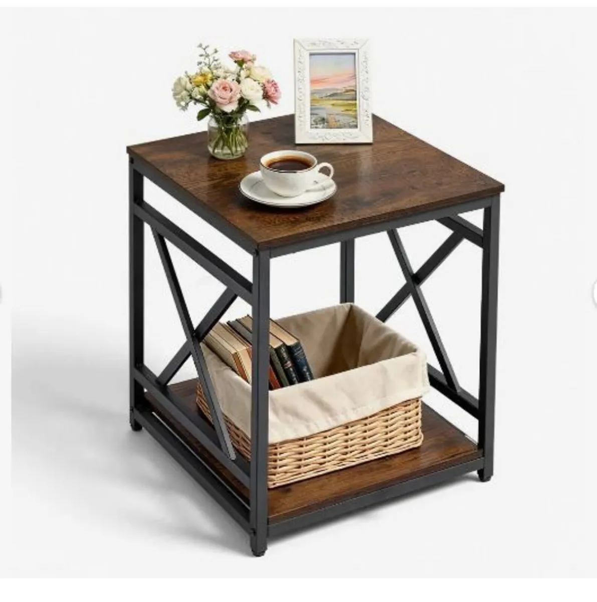 End Table, 2-Tier Square Side Table - Image 1