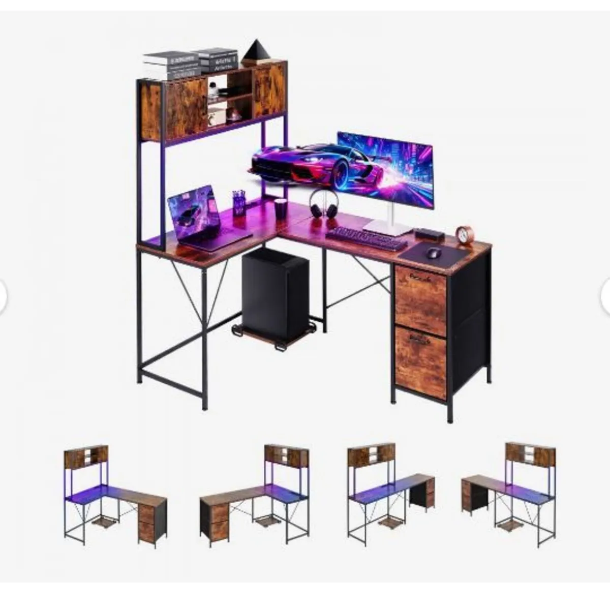 L-Shaped Gaming Desk with LED Lights - Image 3