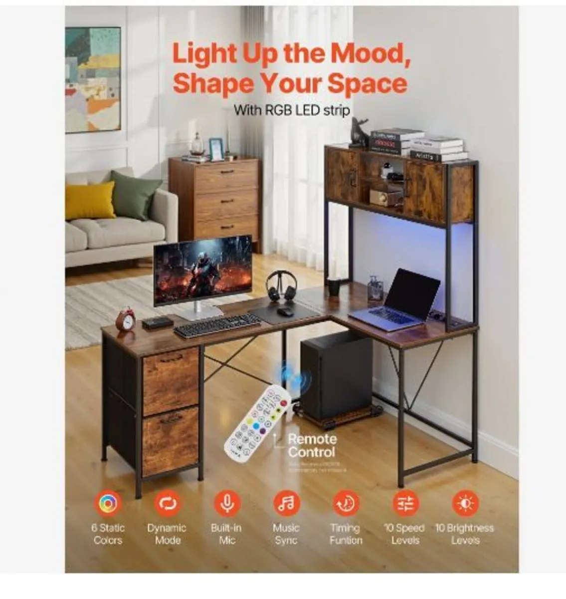 L-Shaped Gaming Desk with LED Lights - Image 4