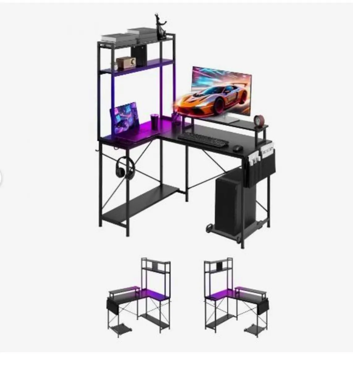 L-Shaped Gaming Desk with LED Lights, 1.2m - Image 2