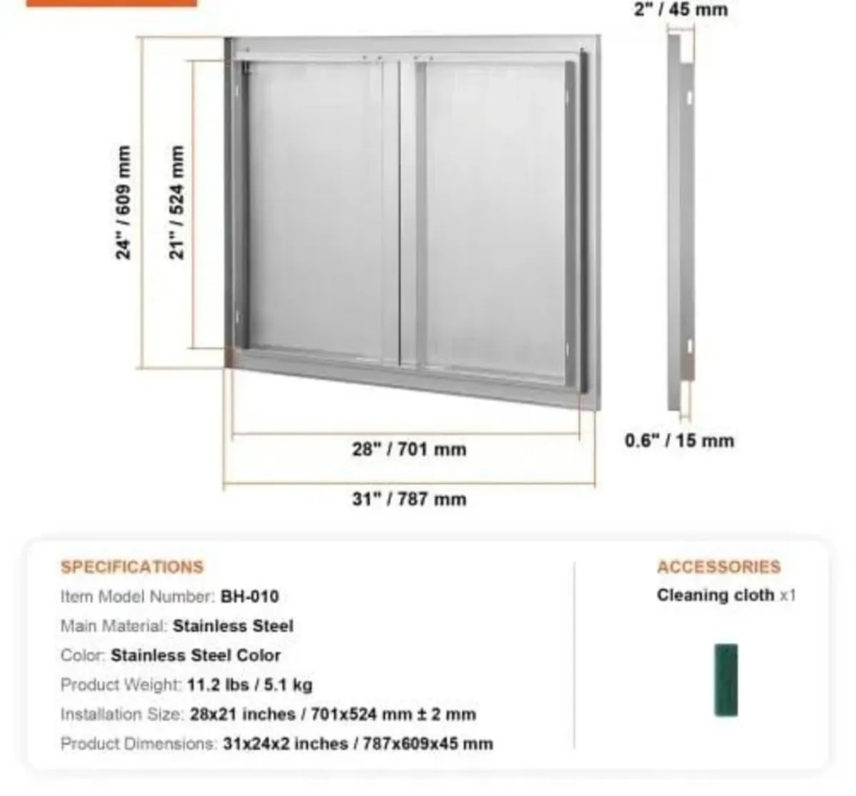 BBQ Access Door 787x609mm Double Kitchen - Image 4