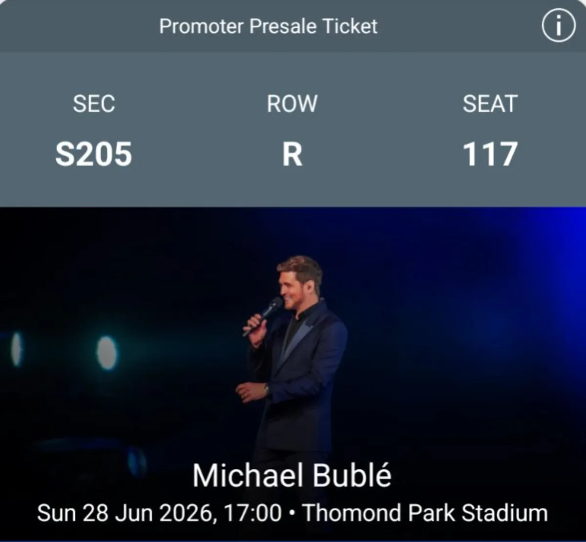 Michael Bublé Ticket – Thomond Park, 28th June - Image 1