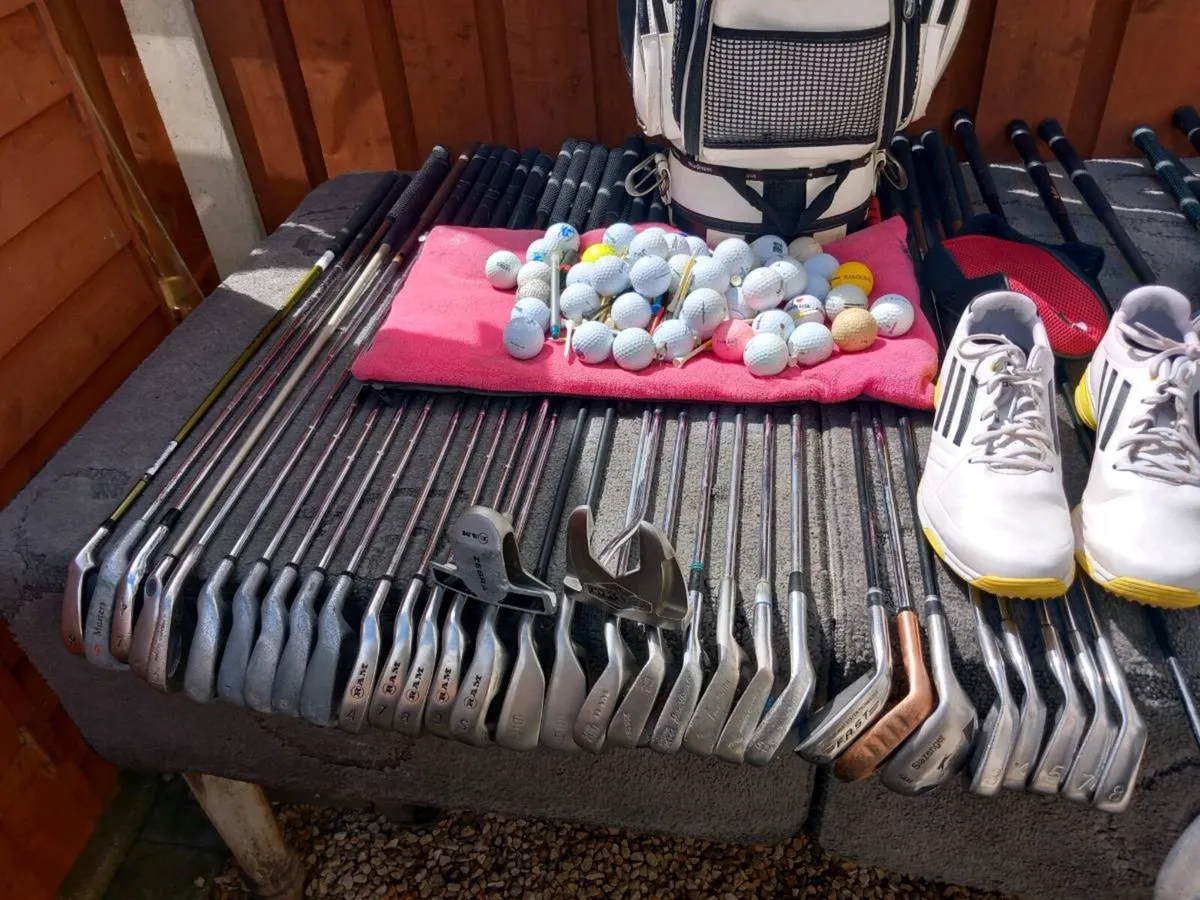 A selection of golf clubs and bag. + golf balls. - Image 2