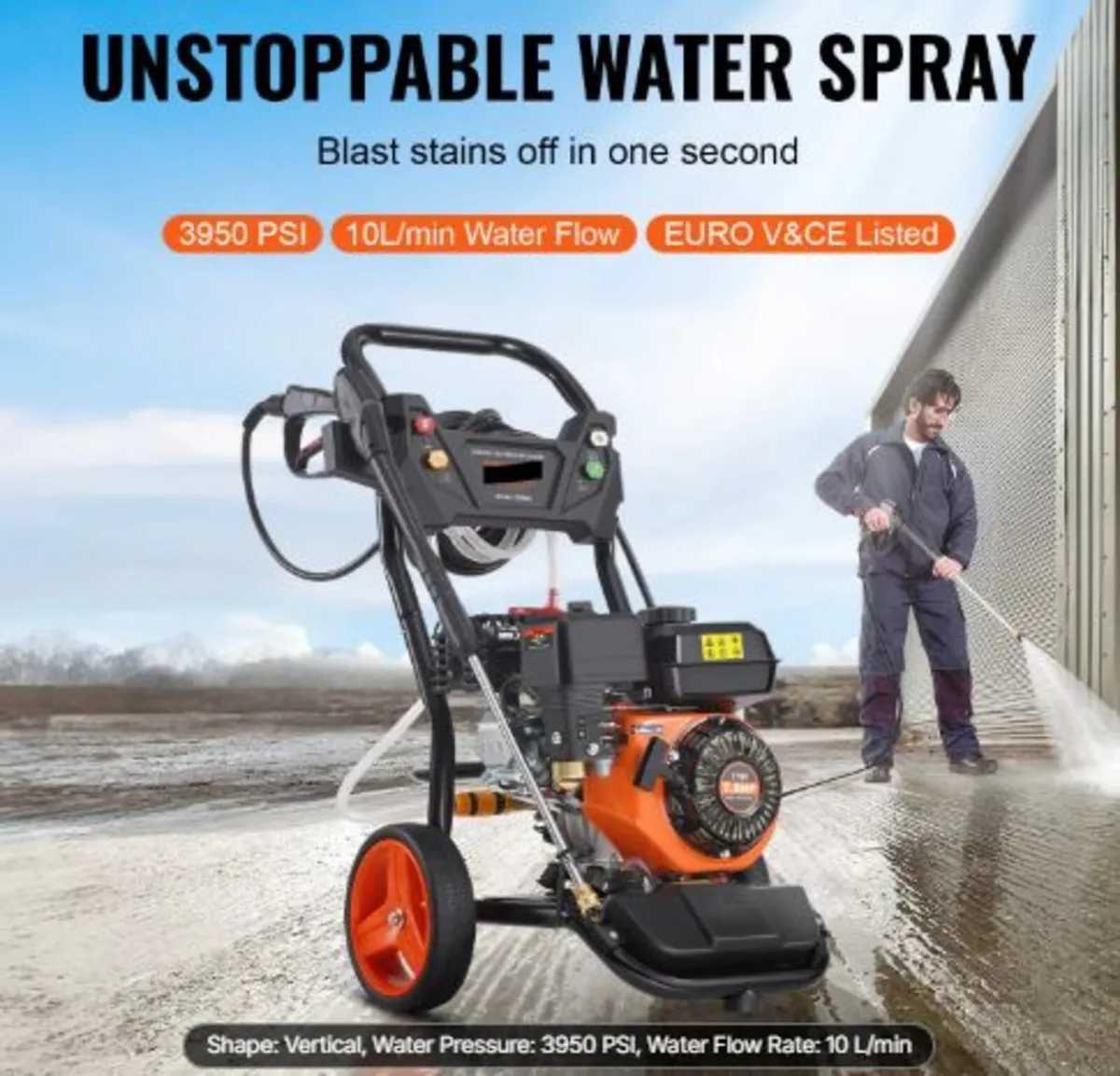 Gas Pressure Washer, 3950 PSI 10L/min, 2.6 GPM - Image 2