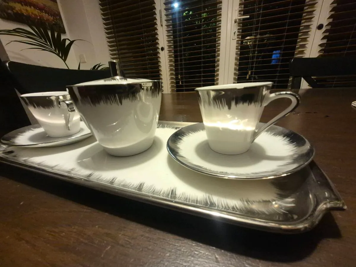 Bavaria Porcelain Coffee Set with Silver Finish - Image 1