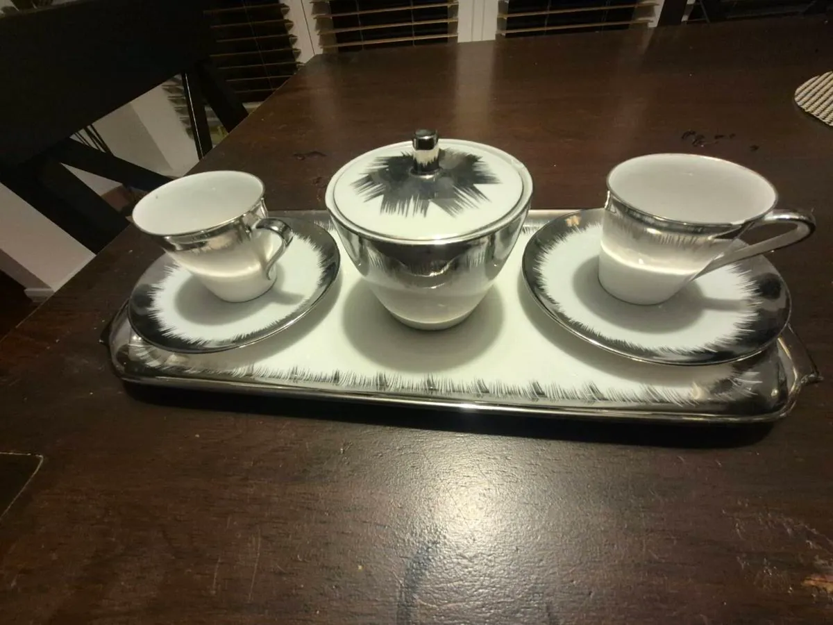 Bavaria Porcelain Coffee Set with Silver Finish - Image 2