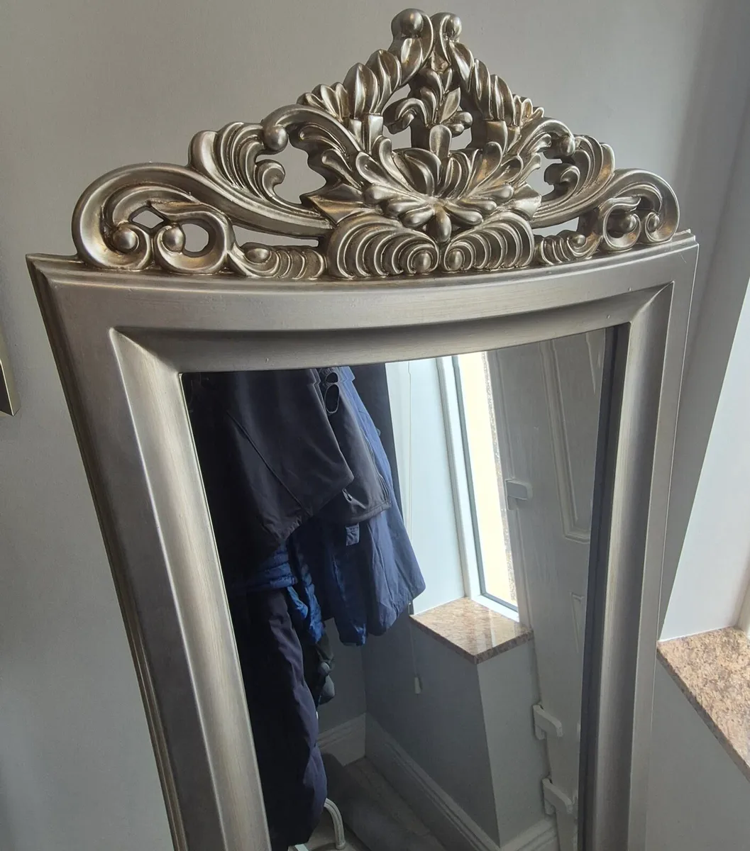 Ornate Freestanding Mirror – Silver Frame - Image 3