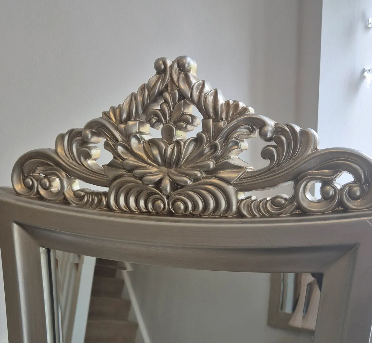 Ornate Freestanding Mirror – Silver Frame - Image 4