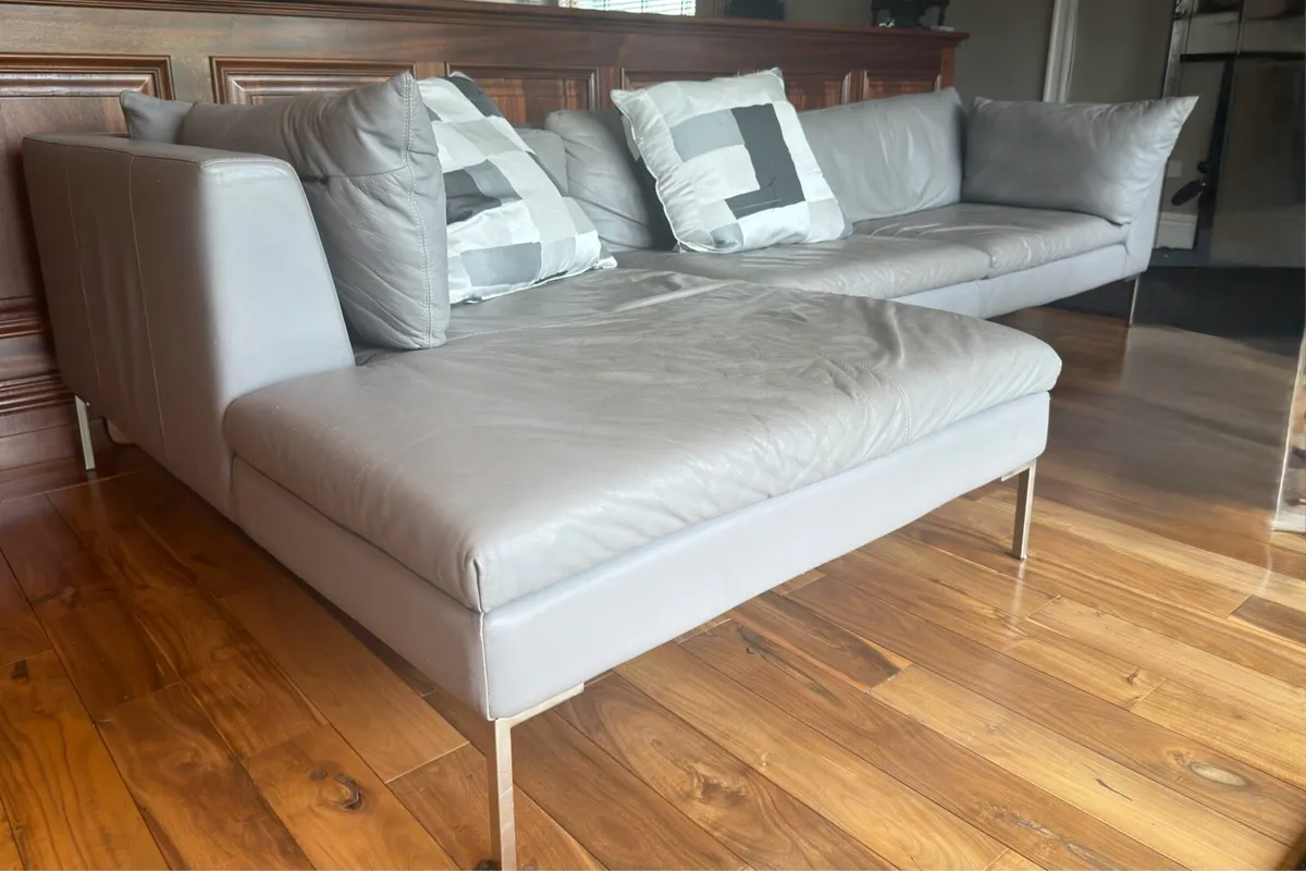 Oversized American Style Grey Leather Corner Sofa - Image 3