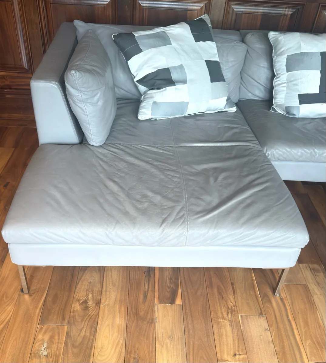 Oversized American Style Grey Leather Corner Sofa - Image 4