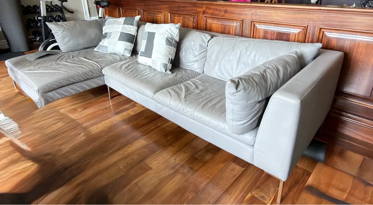 Oversized American Style Grey Leather Corner Sofa - Image 1