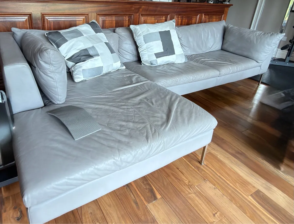 Oversized American Style Grey Leather Corner Sofa - Image 2