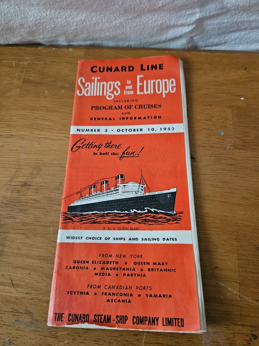 Vintage Cunard Line Timetable - Image 1