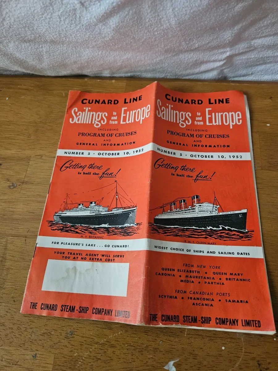 Vintage Cunard Line Timetable - Image 2