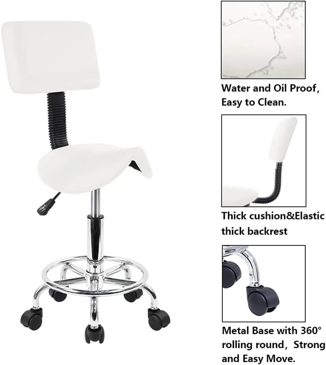 PU Leather Saddle Stool Chair Swivel Footrest - Image 1