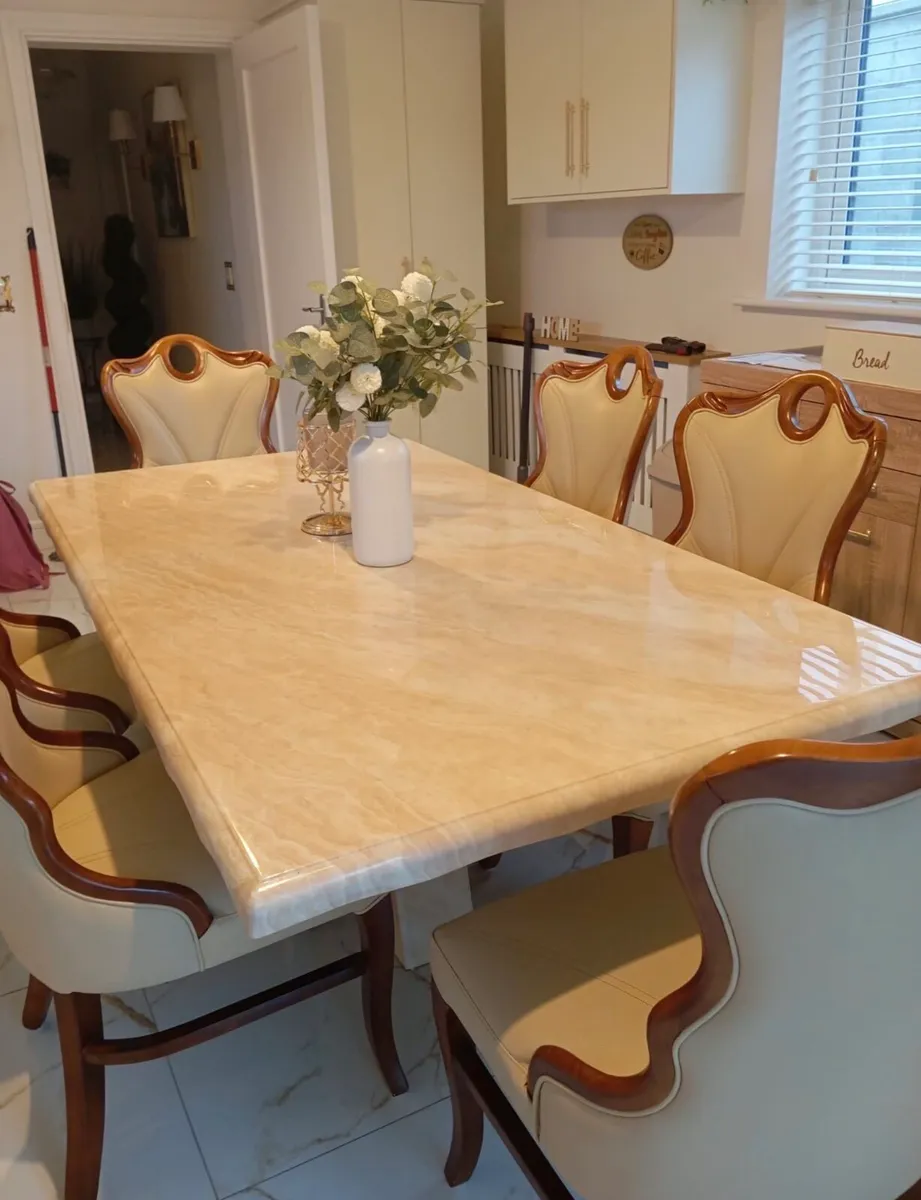 Cream Marble Table and Chairs - Image 2
