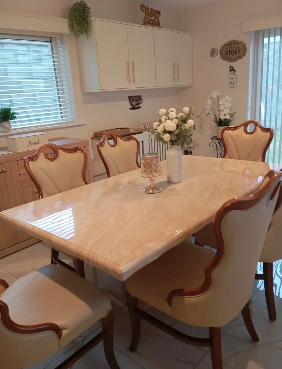 Cream Marble Table and Chairs - Image 1
